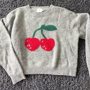 Grey Cherry Intarsia Crewneck Sweater - Unbranded